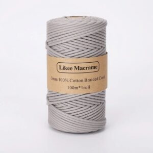 Fil Macramé Tressé Gris 3 Mm 100m