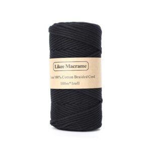 Fil Macramé Tressé Noir 3 Mm 100m