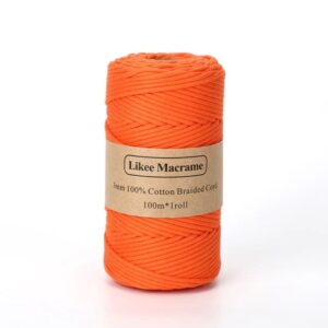 Fil Macramé Tressé Orange 3 Mm 100m176