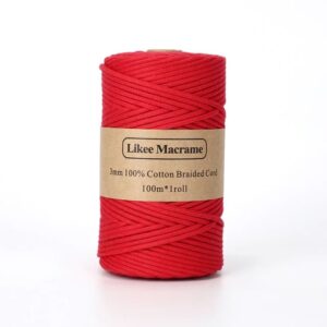 Fil Macramé Tressé Rouge 3 Mm 100m185