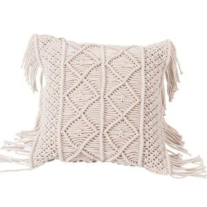 Coussin Ethnique Blanc En Macramé